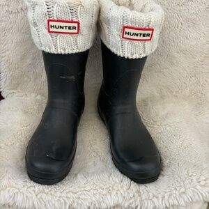 Hunter Short Rain Boots Black /Cable Knit Inserts/ Booties Size6